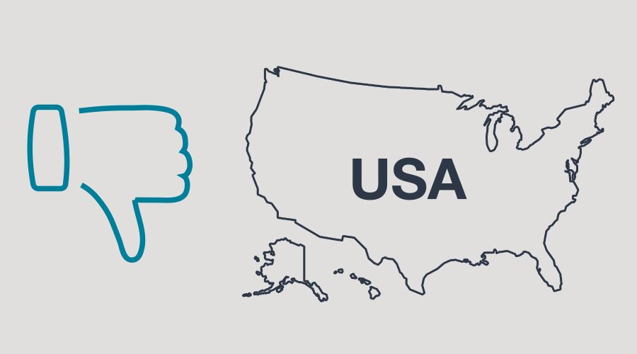 Grafik: Umrisse USA mit Daumen runter