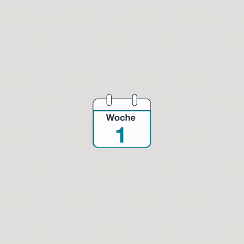 Animation eines Kalenders von dem die Wochenblätter wegfliegen. Im Hintergrund schweben Icons von Corona-Viren.