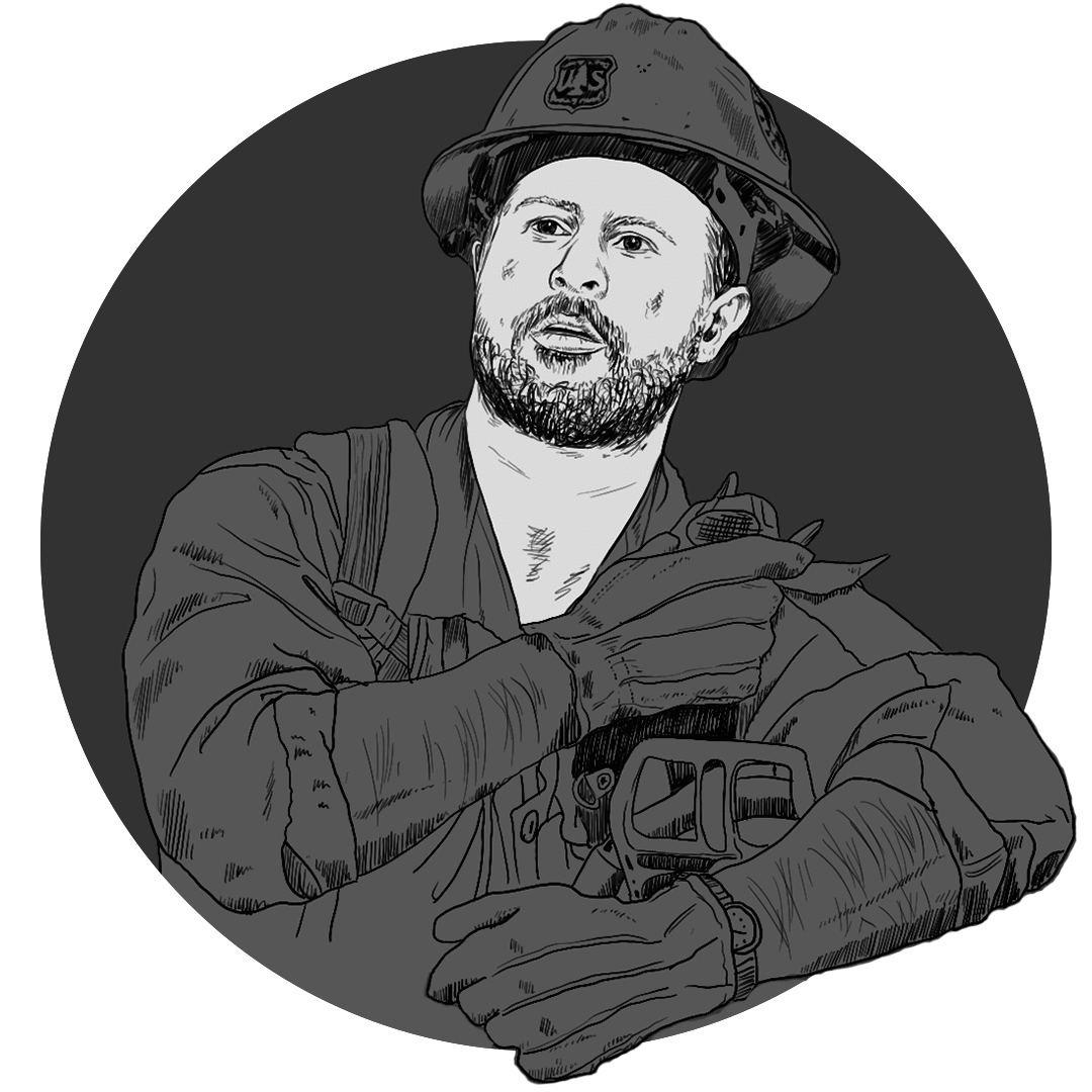 Eine Zeichnung von Kyle, dem Feuerwehrmann.