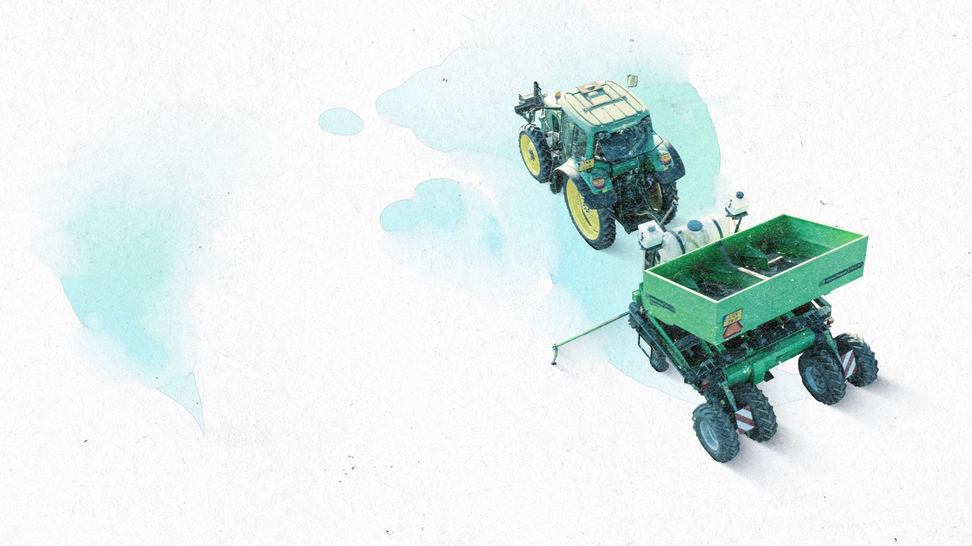 Ein Traktor mit Anhänger wird von oben gezeigt.