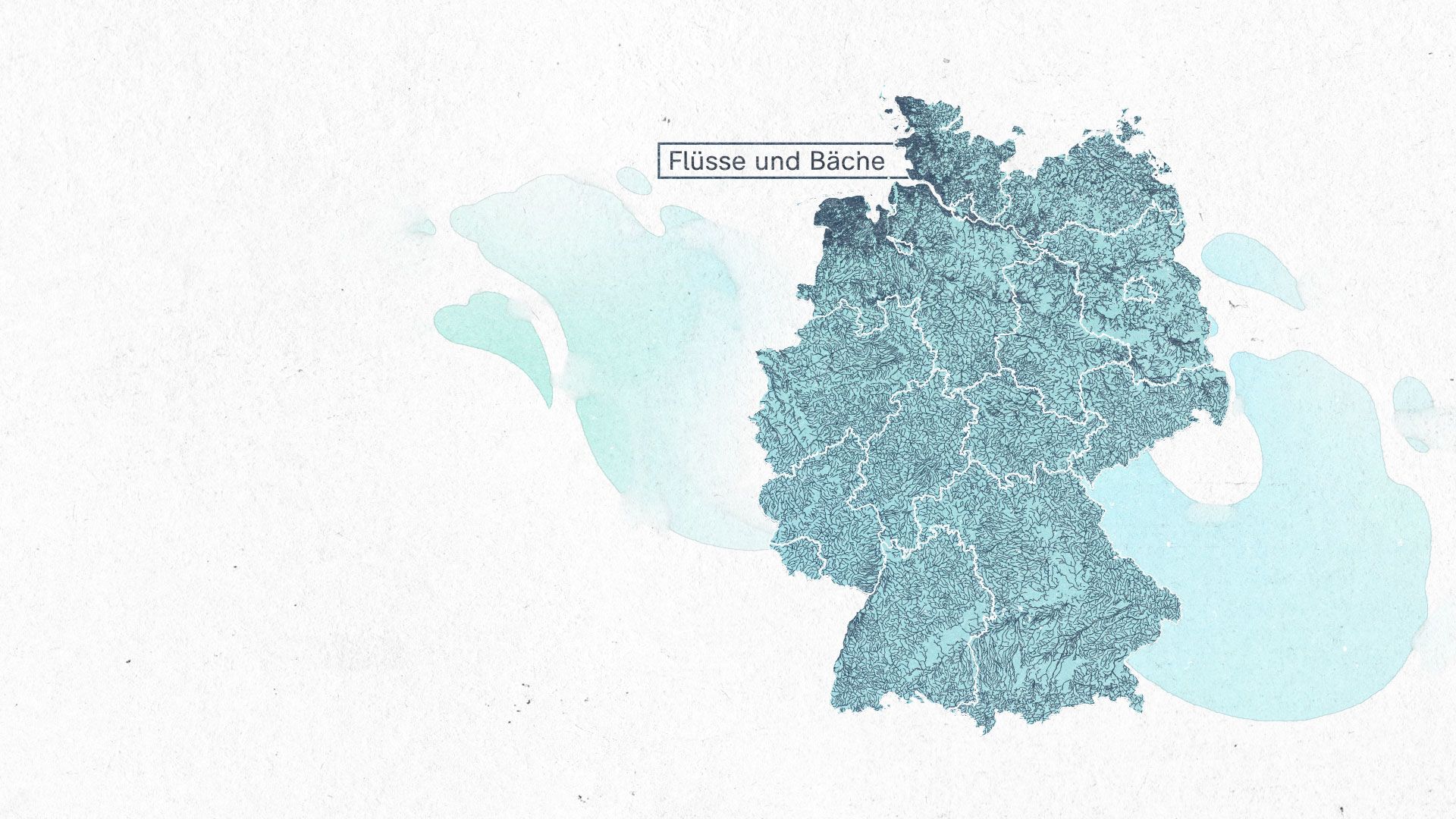 Eine Deutschlandkarte zeigt alle Flüsse und Bäche in Deutschland.