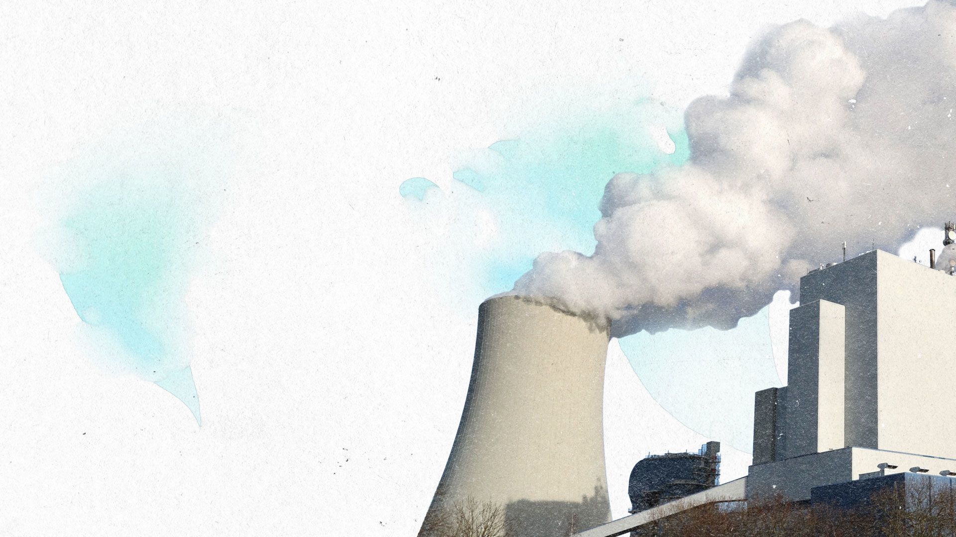Eine Dampfsäule ragt aus den Türmen eines Energiekraftwerks.
