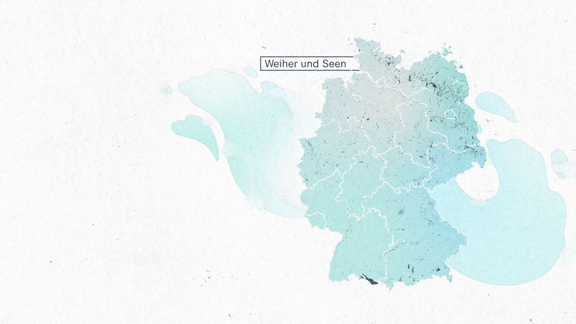 Eine Deutschlandkarte zeigt die stehenden Gewässer, also Weiher und Seen in Deutschland.
